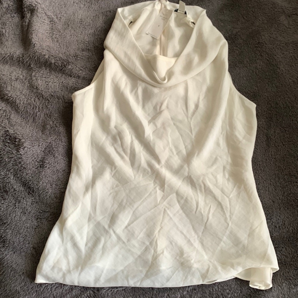 Banana Republic elegant white tank with drape neck, size 4, new w/ tags